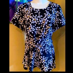 Lane Bryant Dark Navy Blue Floral Blouse Size 16